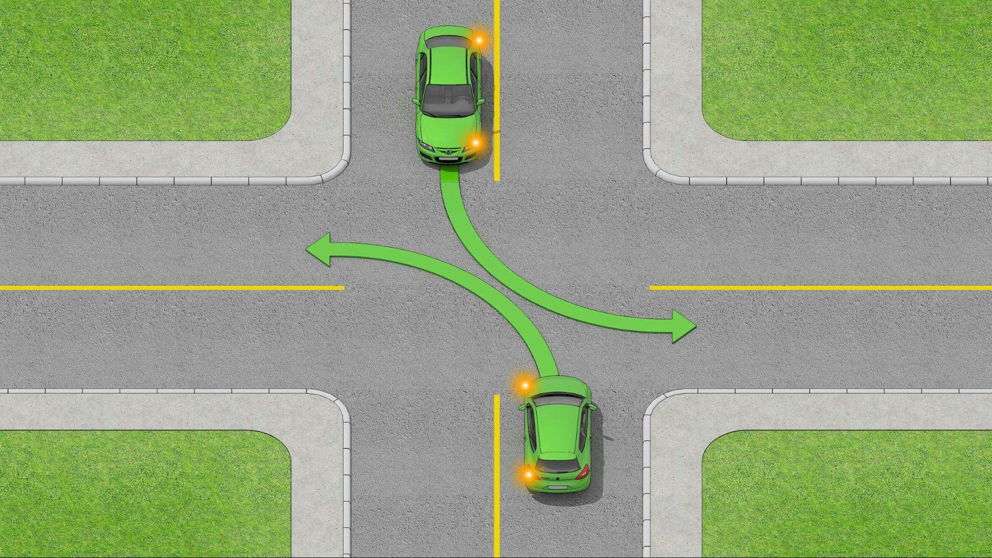 2 oncoming cars at an uncontrolled intersection