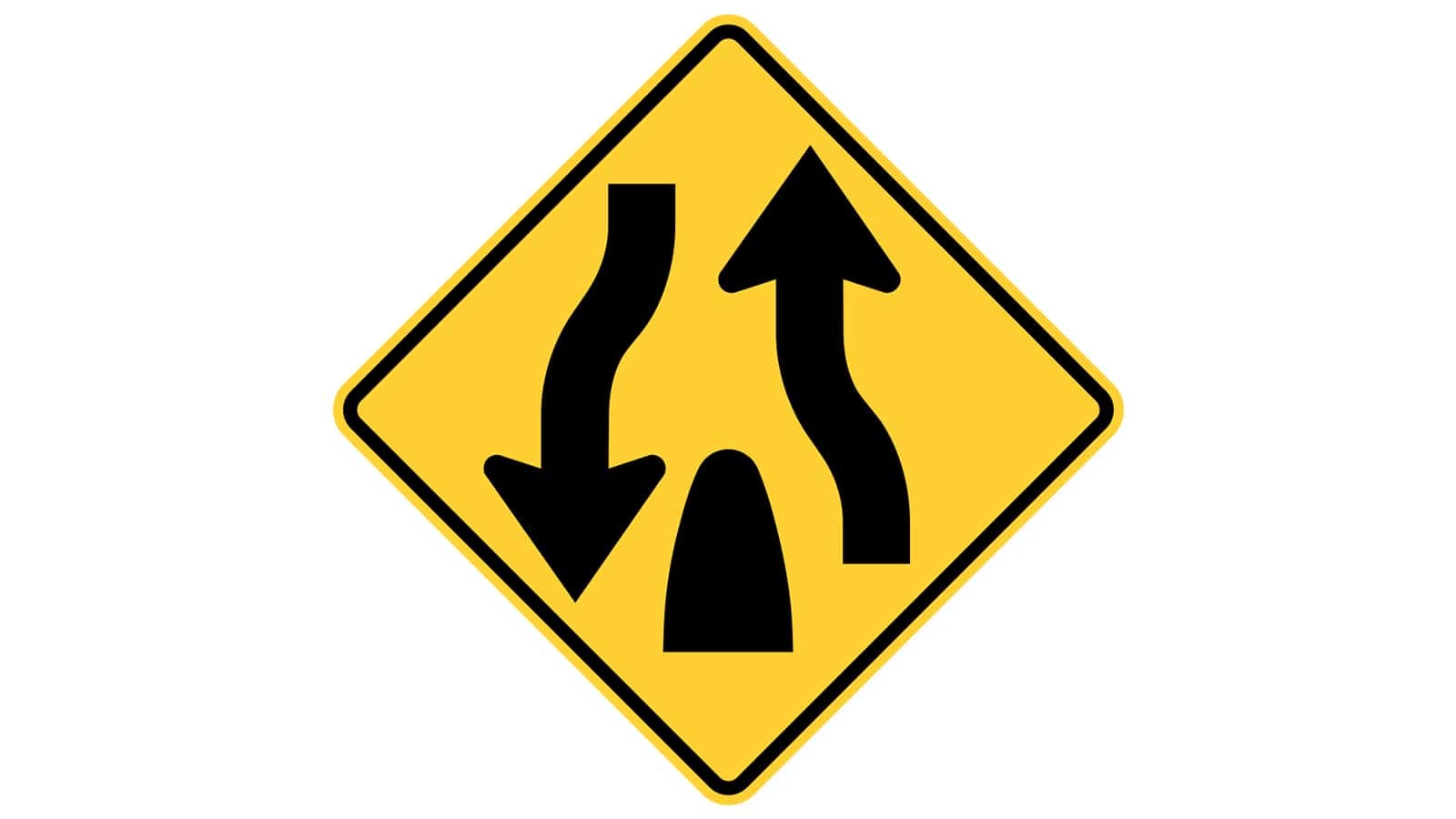 Warning sign Divided Highway Ends
