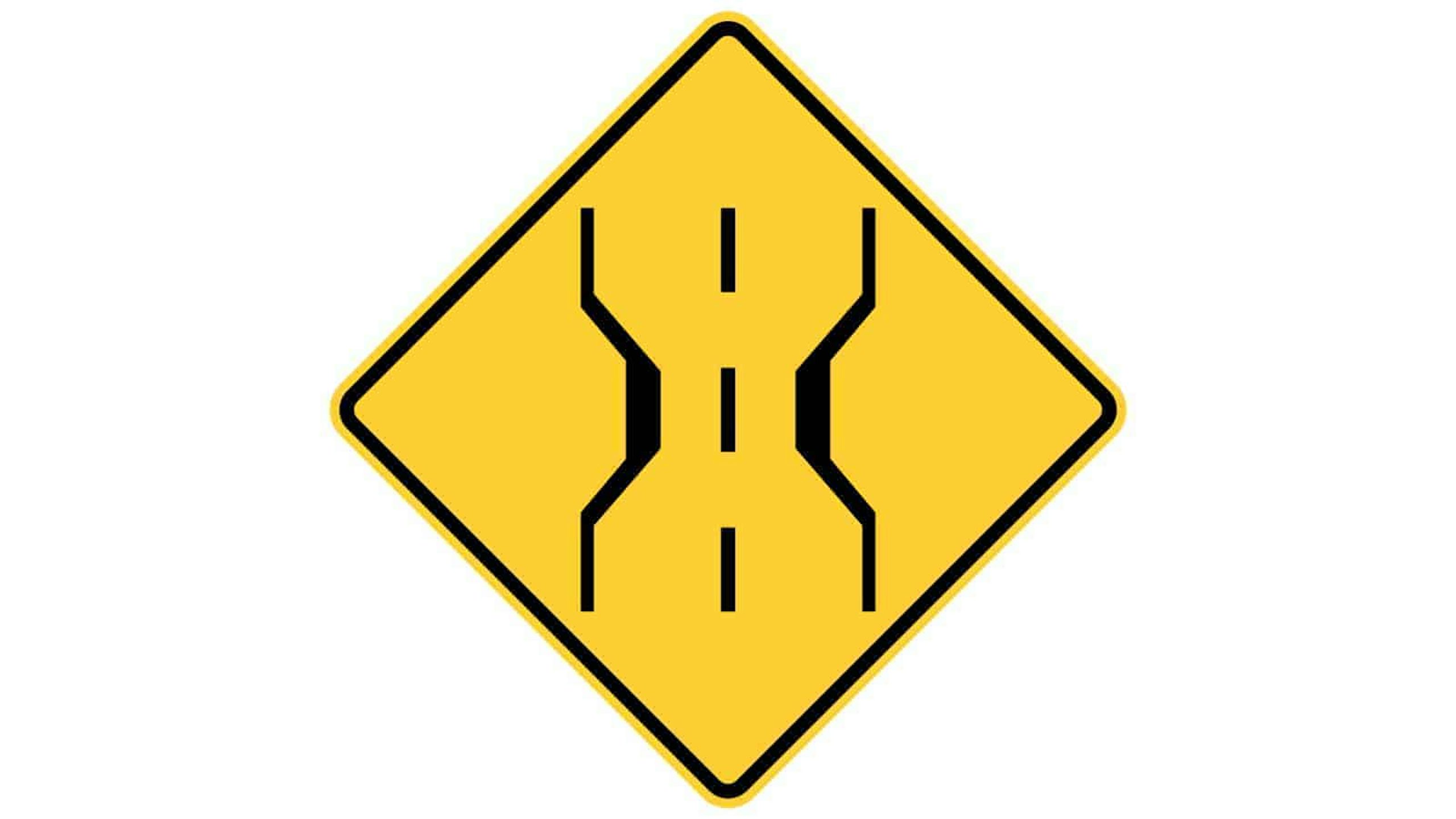 Warning sign narrow bridge ahead