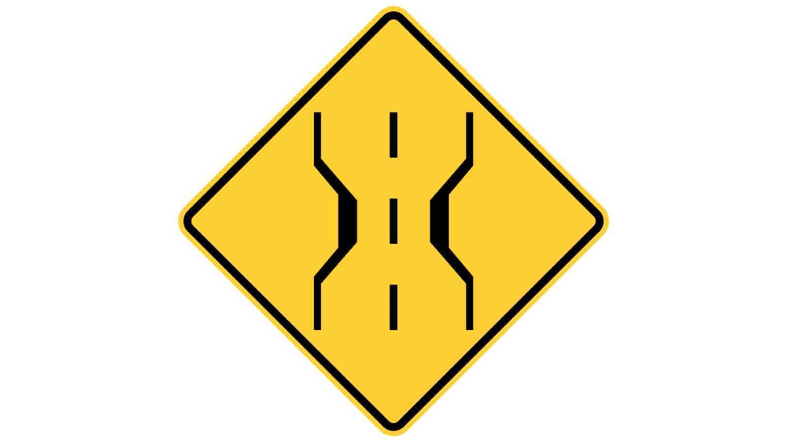 Warning sign narrow bridge ahead