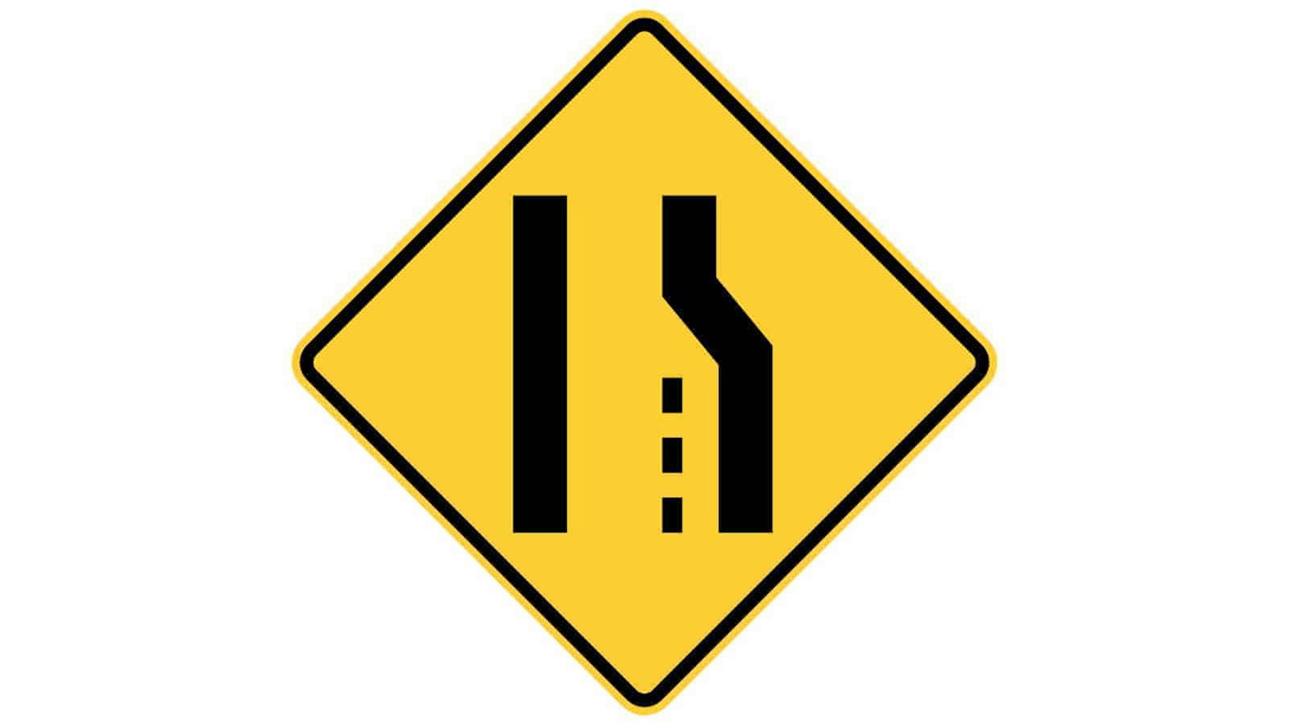 Warning sign right lane ends