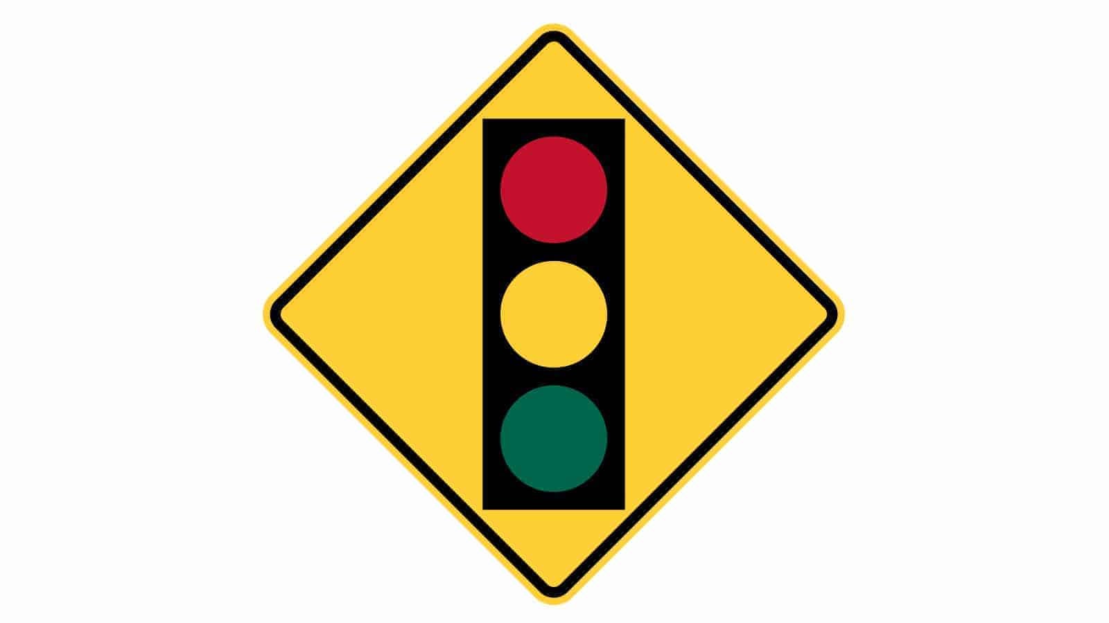 Warning sign traffic lights ahead