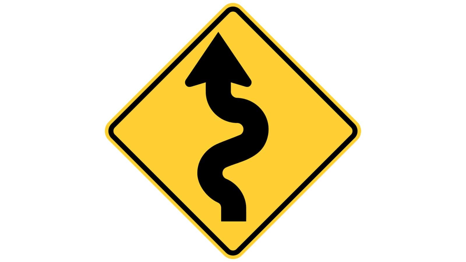 Warning sign winding road
