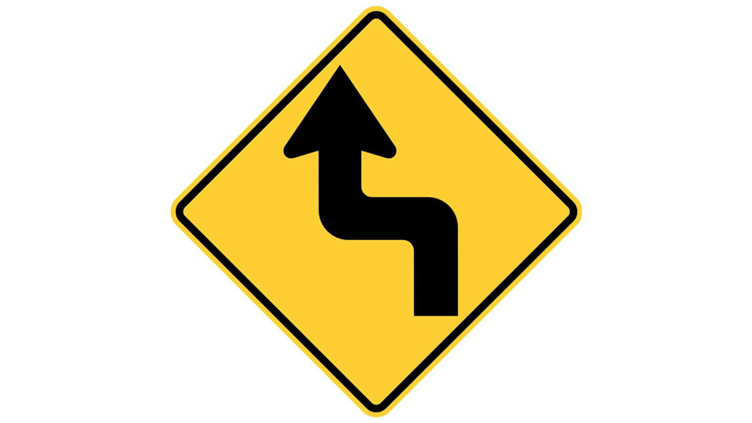 Warning sign reverse turn (first turn to the left)