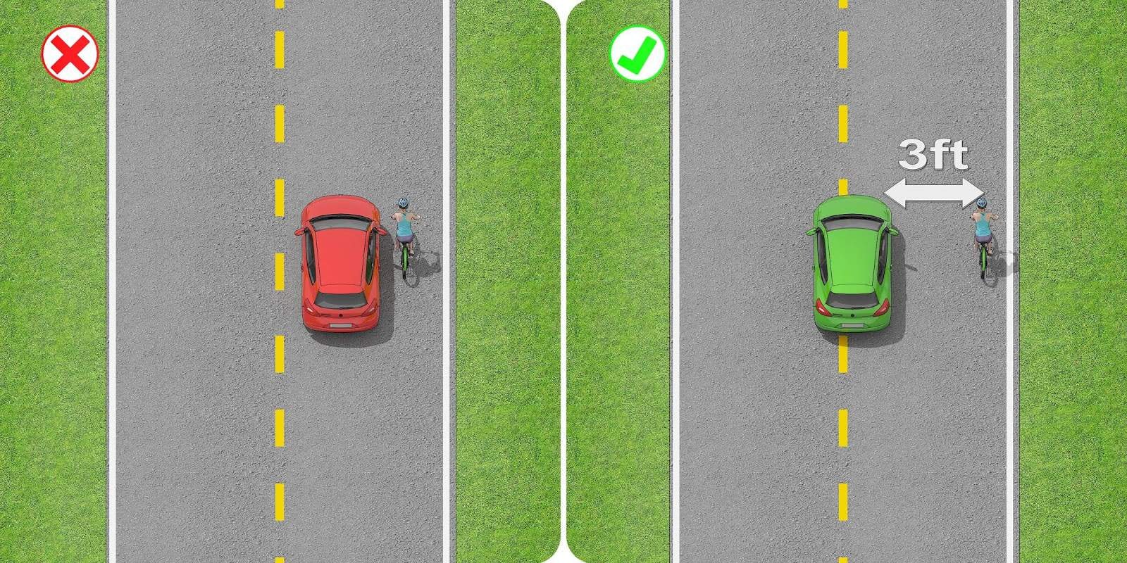 Illustrating the distance necessary when passing a cyclist