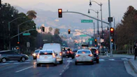 Cars waiting in front of red traffic lights