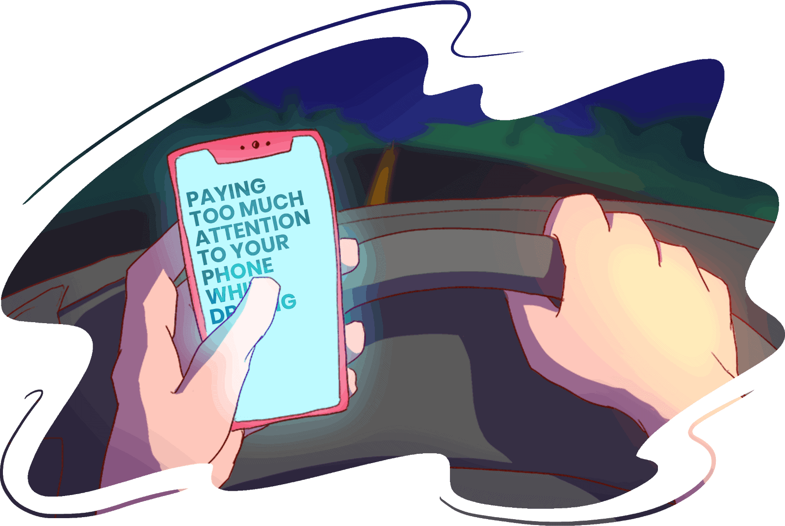 person texting while driving