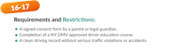 New York Drivers License Renewal Age restrictions 16-17
