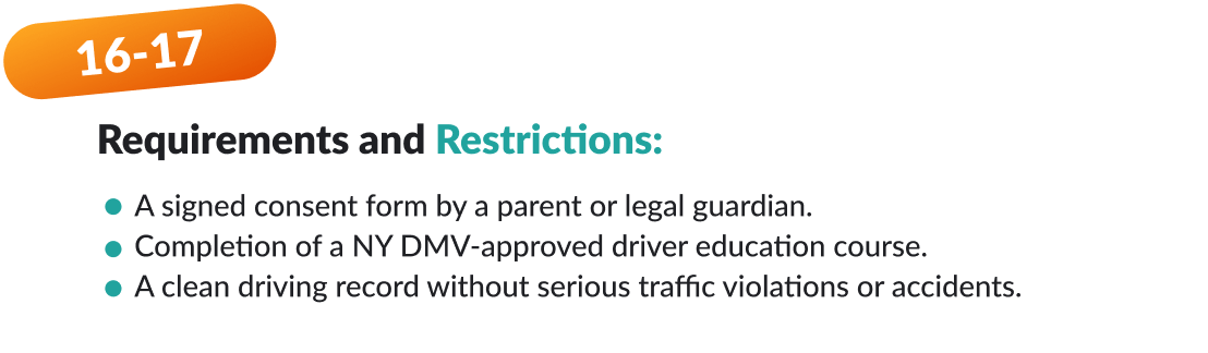 New York Drivers License Renewal Age restrictions 16-17