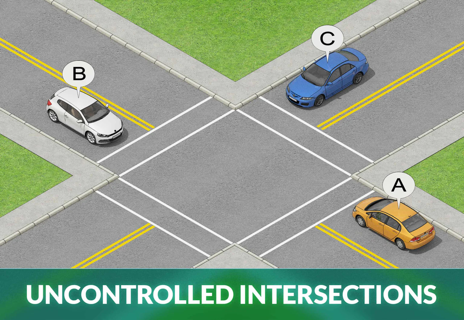 Uncontrolled intersections right of way rules who yields 