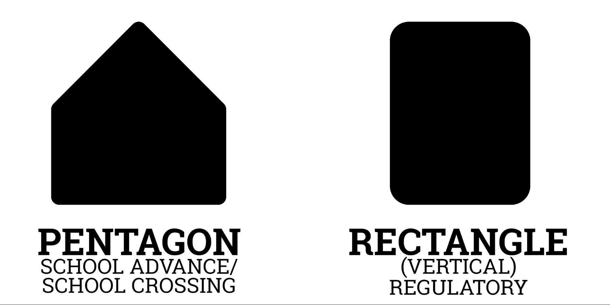 pentagon-shaped sign and rectangle-shaped sign on white background