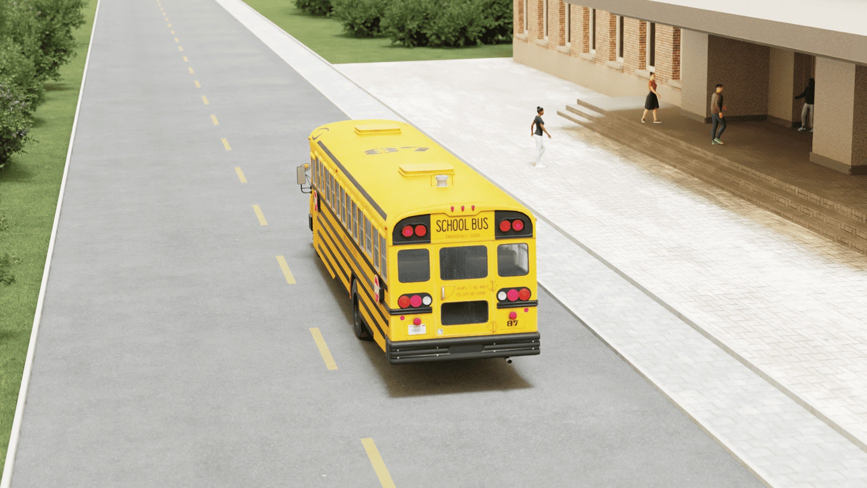 School bus driving near a school