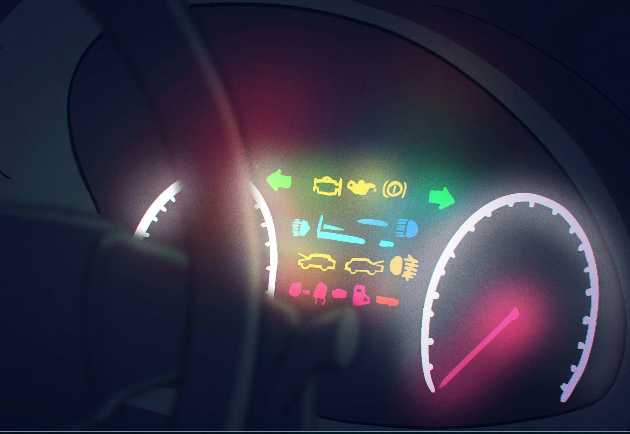 dashboard with multiple warning lights