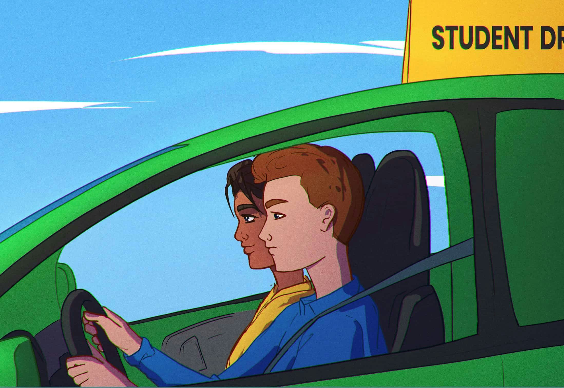 student with driving instructor