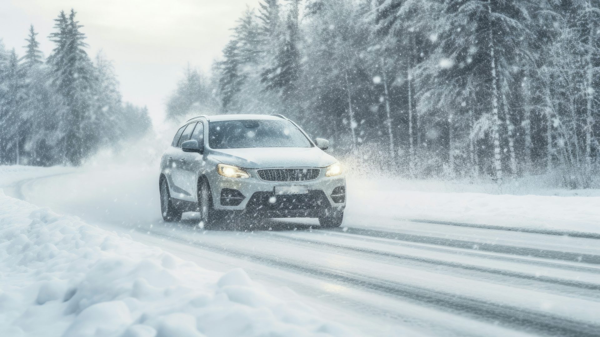 car in the snow storm