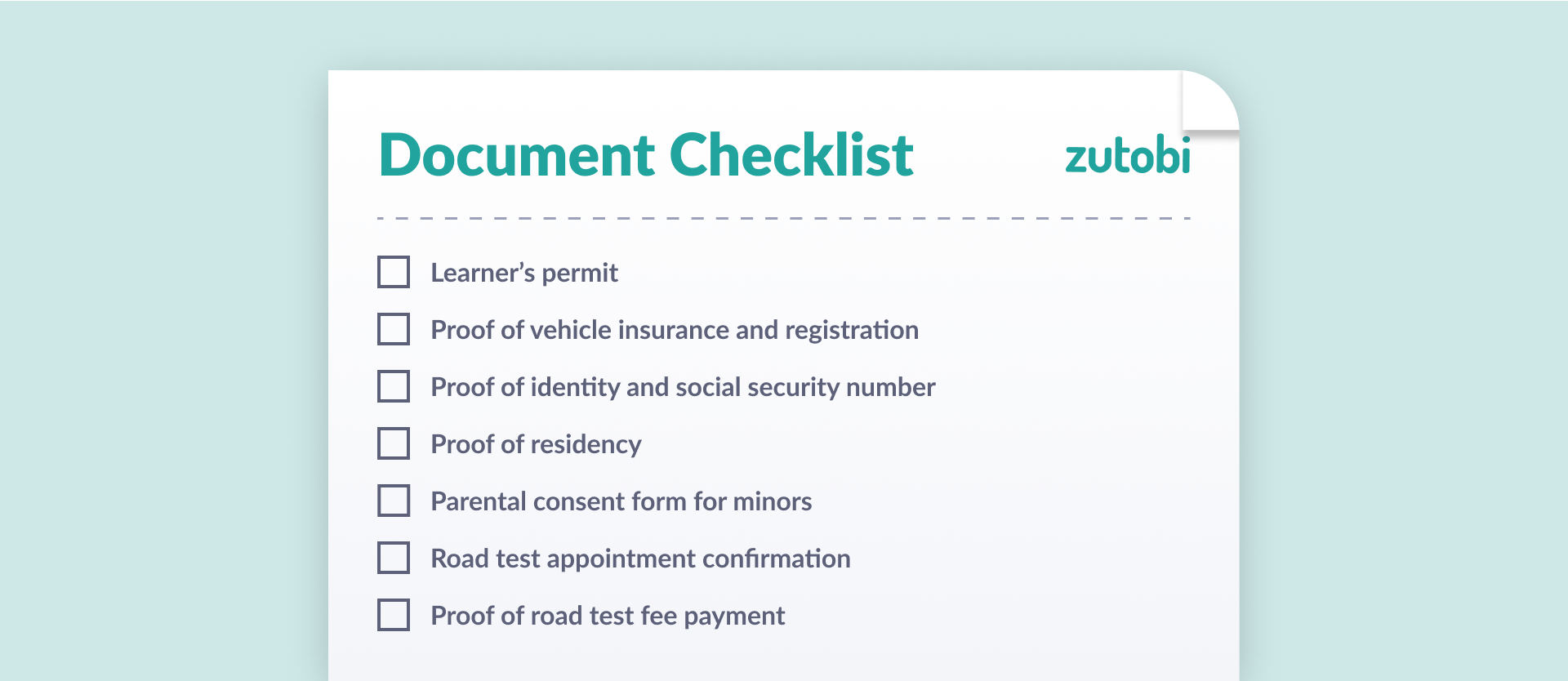 Document Checklist for the DMV road test