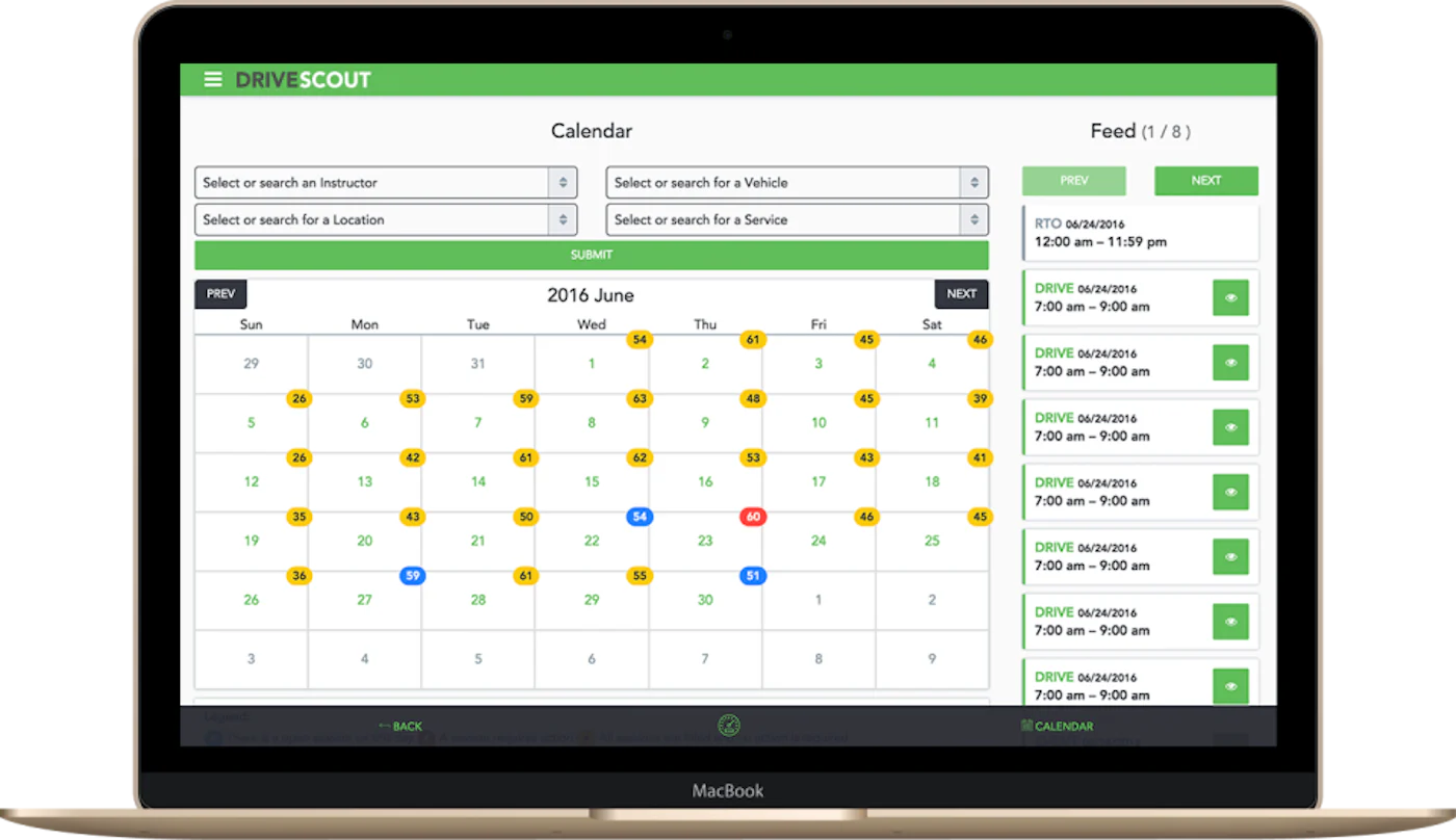 Drive Scout calendar and lesson feed