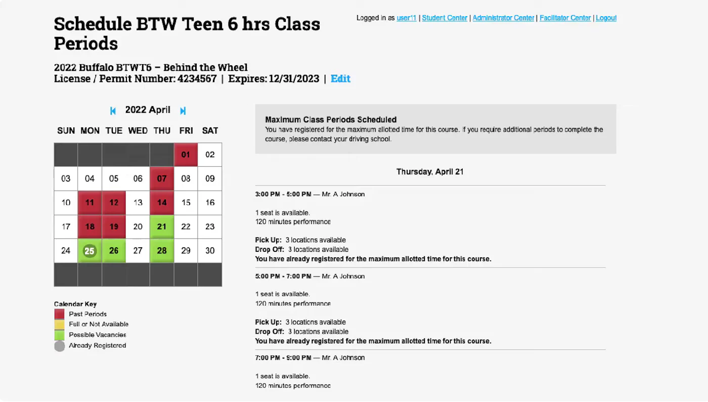 Drivers Ed Solutions behind-the-wheel scheduling