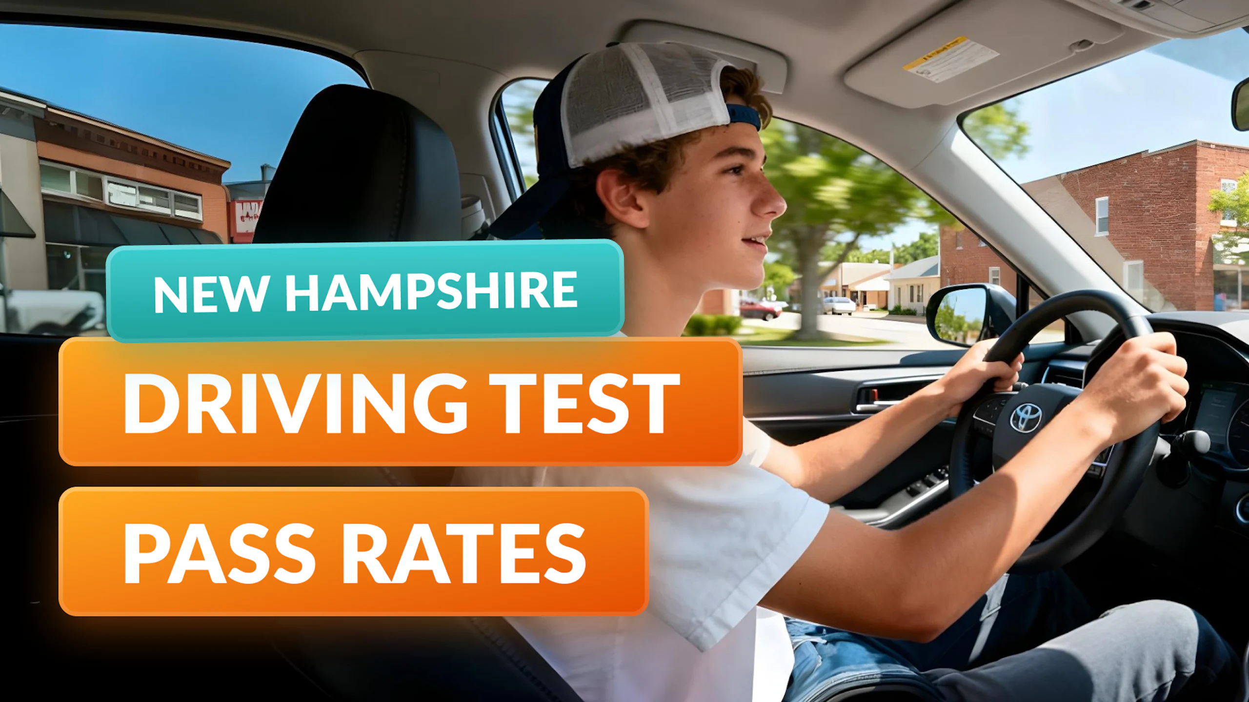Young driver taking the New Hampshire driving test — pass rates by location 2015–2025
