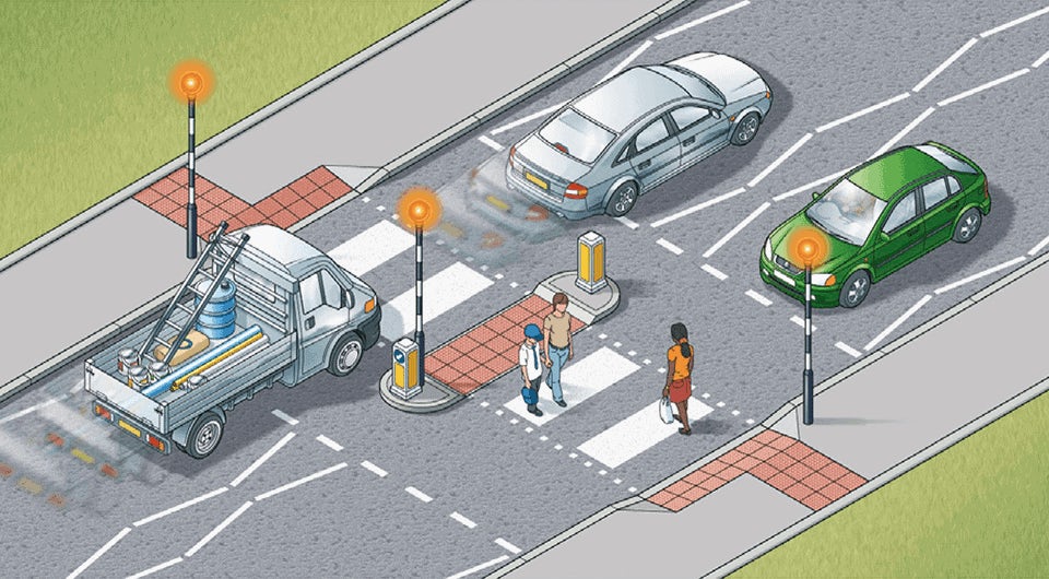 DOUBLE SEPARATE ZEBRA CROSSING WITH CENTRAL ISLAND